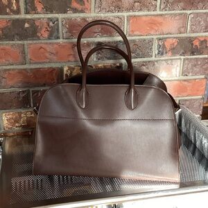Brown Faux Leather Top Handle Bag
